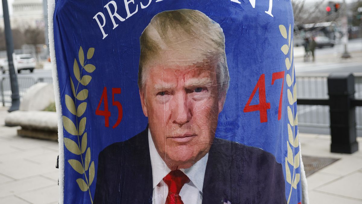 WASHINGTON, DC - JANUARY 18: Souvenirs for Donald Trump's second inauguration are sold on January 18, 2025 in Washington, DC. U.S. President-elect Donald Trump and Vice President-elect Sen. JD Vance (R-OH) will be sworn in on January 20. (Photo by Kevin Dietsch/Getty Images)