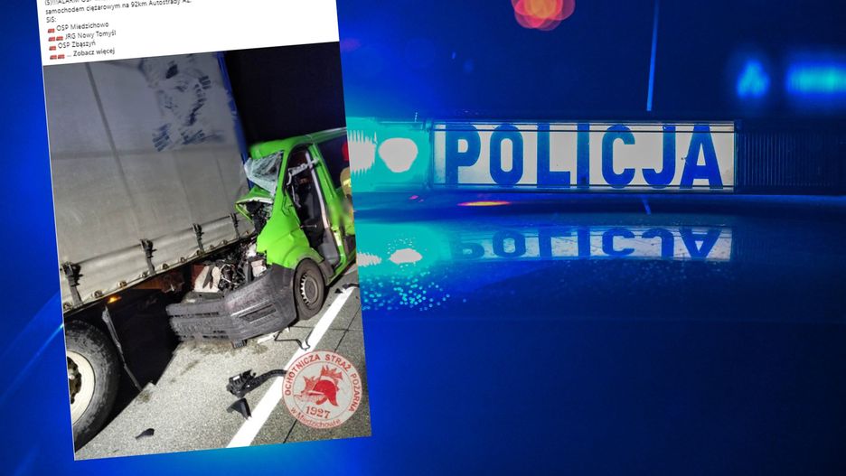Wypadek na A2. Bus wbił się w ciężarówkę