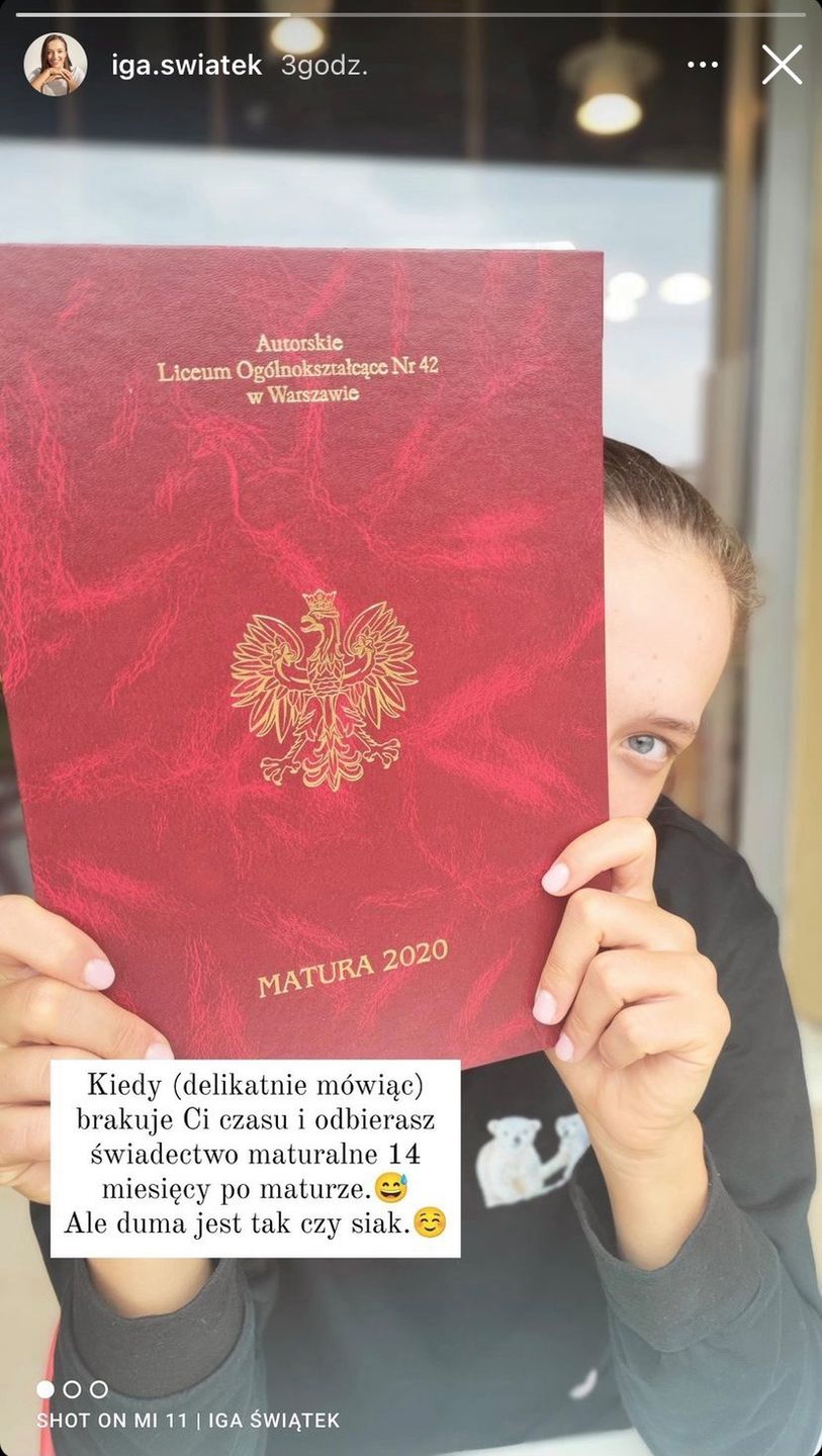 Iga Świątek z dyplomem maturalnym