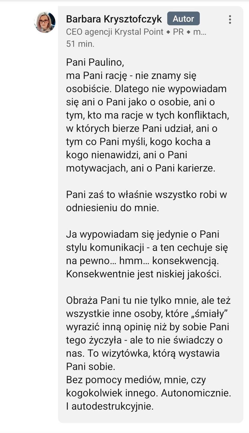 Wymiana zdań pomiędzy Pauliną Smaszcz, a Barbarą Krysztofczyk