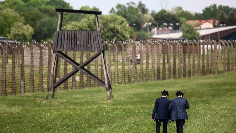 Participants attend the 36th anniversary of &#039;International March of the Living&#039; marching from the former Nazi-German Auschwitz Birkenau concentration and extermination camp in Brzezinka, Poland on May 6th, 2024. The annual march is a part of educational program, which brings Jewish students from around the world to Poland, where they explore the remnants of the Holocaust. Participants march silently three kilometers from Auschwitz I to Auschwitz II Birkenau, the largest Nazi concentration camp complex built during World War II.  (Photo by Beata Zawrzel/NurPhoto via Getty Images)