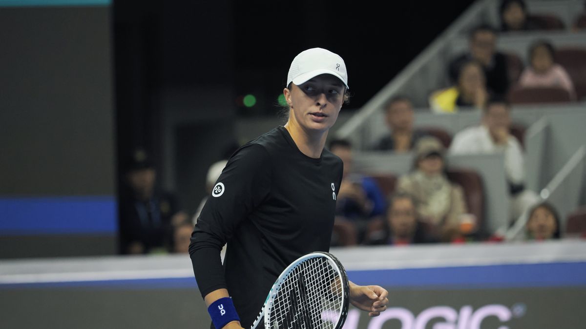 BEIJING, CHINA - OCTOBER 08: Iga Swiatek of Poland wins the China Open Women's Singles trophy after she beat her opponent Liudmila Samsonova (not seen) of Russia 2-0 during the China Open Women's Singles Final match in Beijing, China on October 08, 2023. (Photo by Li Yueran/Anadolu Agency via Getty Images)