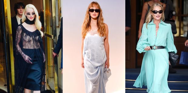 Gwiazdy zmierzają na pokaz Diora: półnaga Anya Taylor-Joy, Kate Moss w turkusowej sukience, Jennifer Lawrence w błękicie (ZDJĘCIA)