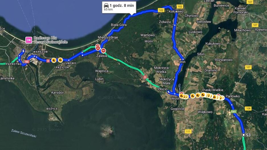 Mapy Google każą jechać objazdem, choć droga jest przejezdna