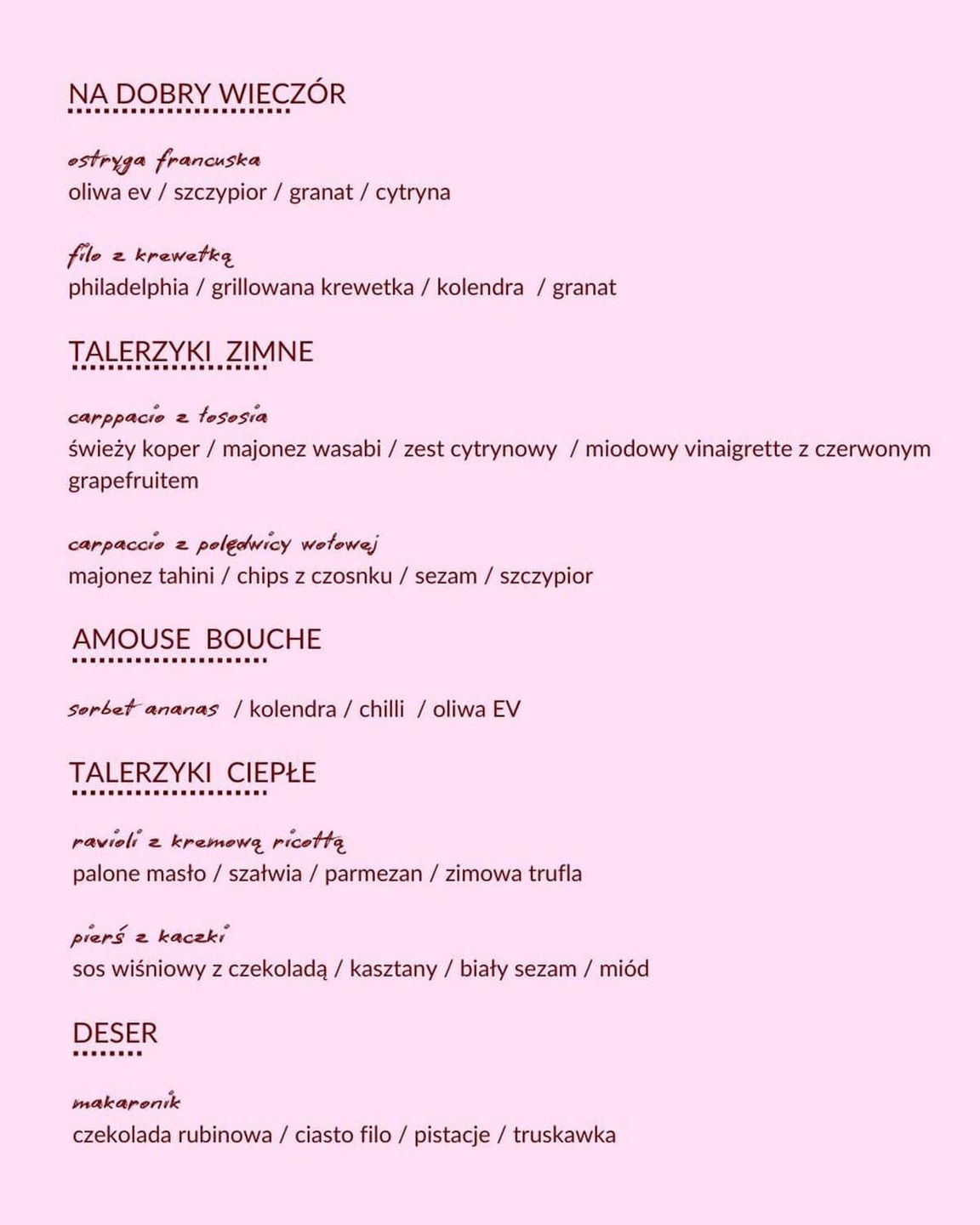 Menu walentynkowe w Bistro Vinna
