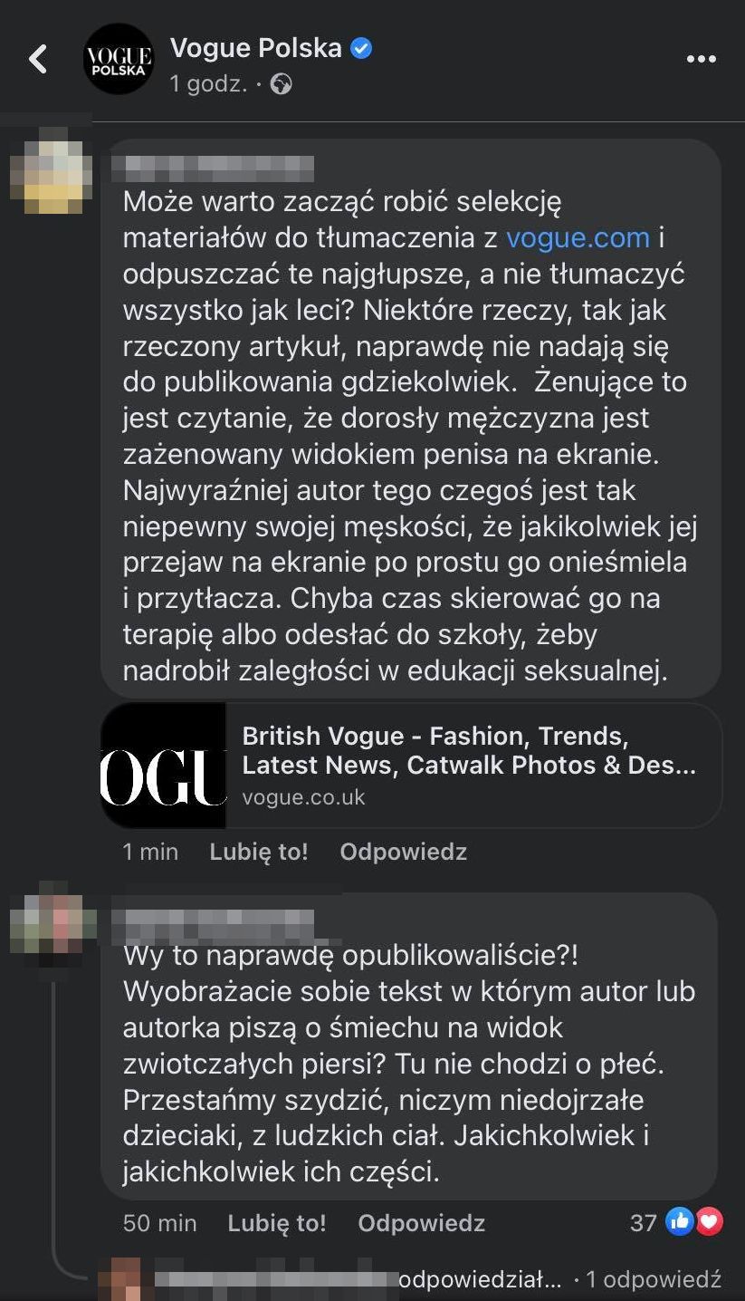 Komentarze pod tekstem Vogue