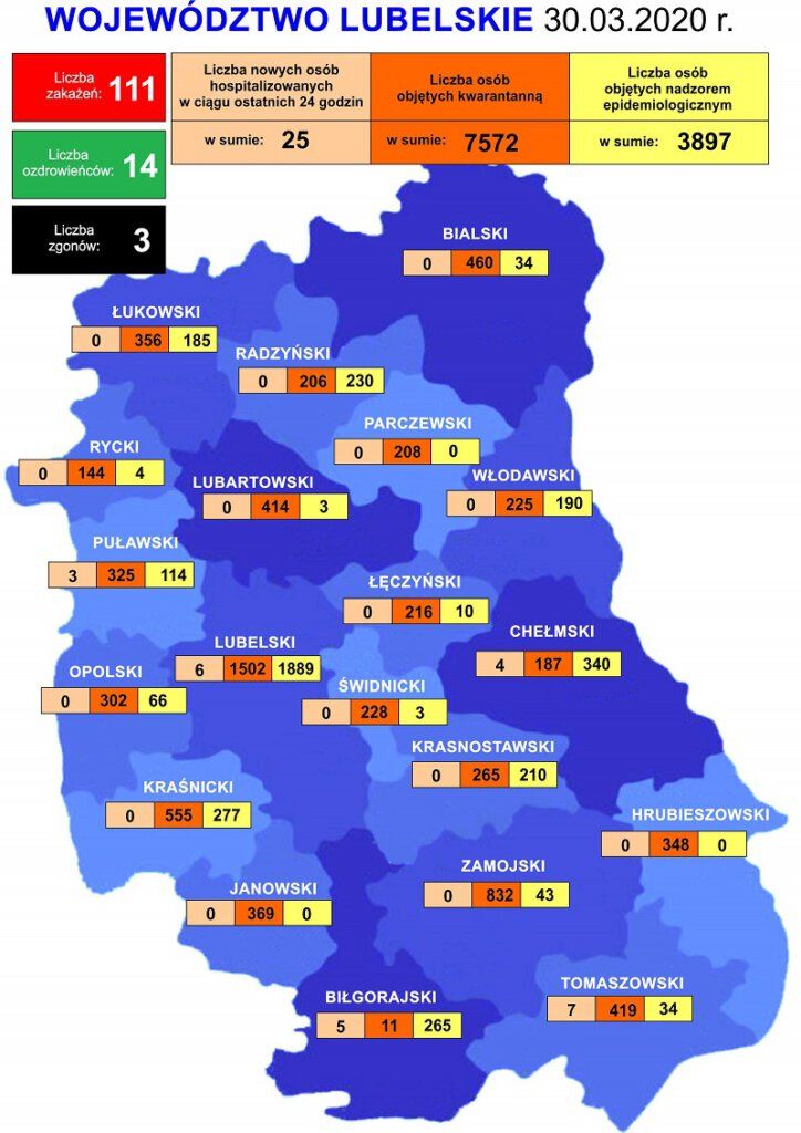 mapa aktualnej sytuacji w województwie lubelskim