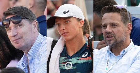 Tomasz Lis, Rafał Trzaskowski i Agata Świątek dopingowali Igę Świątek podczas meczu z Caroline Garcią (ZDJĘCIA)