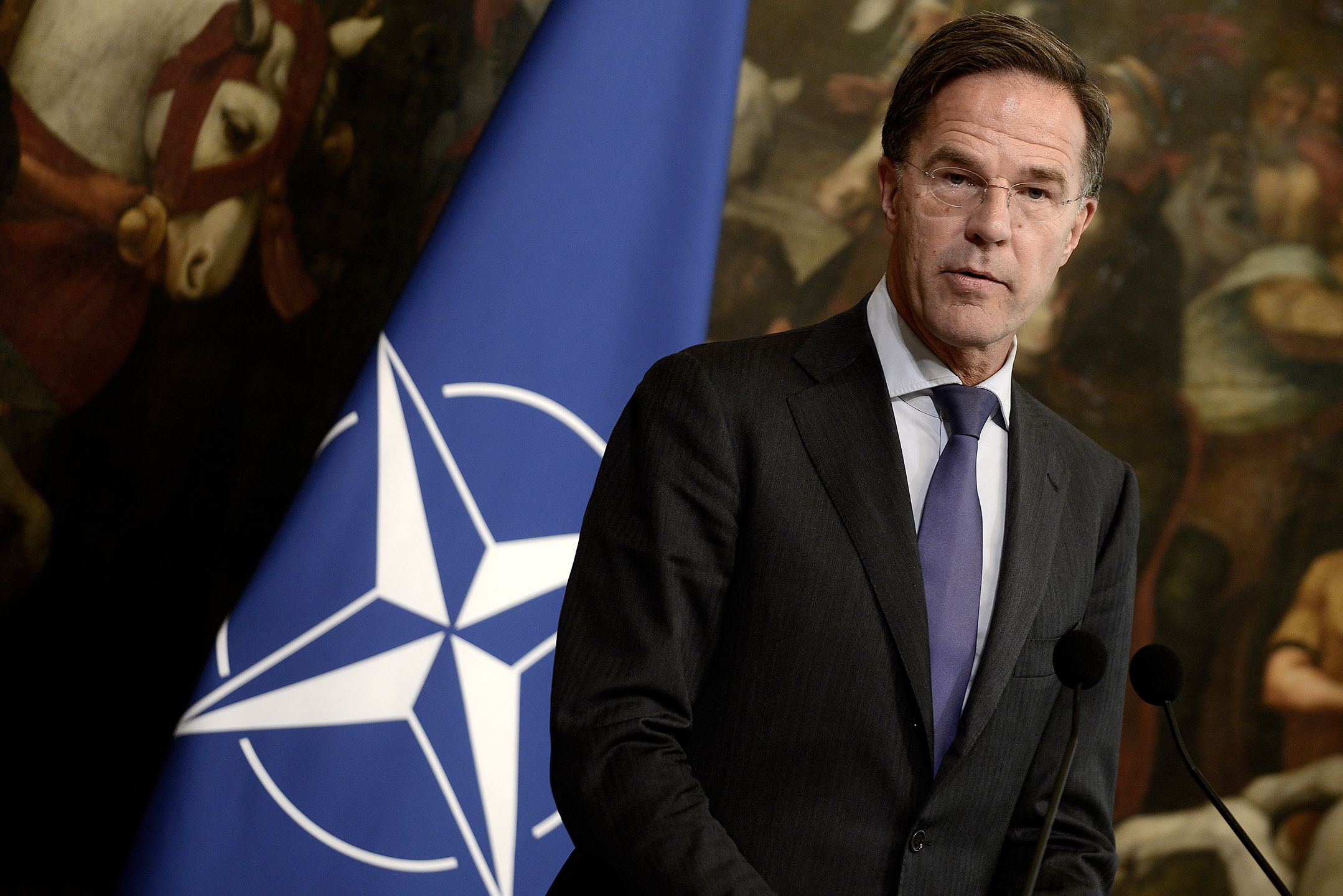 ROME, ITALY - NOVEMBER 05:NATO Secretary General Mark Rutte during the meeting at Palazzo Chigi with Giorgia Meloni (not in the photo) ,on November 05 , 2024 in Rome, Italy.  Photo by Simona Granati - Corbis/Corbis via Getty Images)