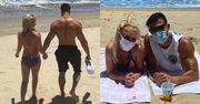 Zamaseczkowana Britney Spears wygrzewa się na plaży z chłopakiem (FOTO)