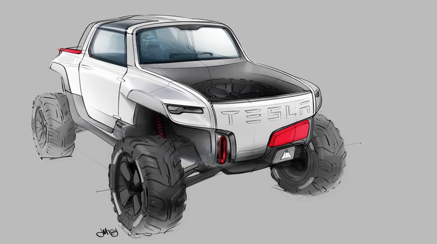 Pickup Tesli jako Allterrain Concept Jasona McGinnity'ego