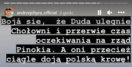 Andrzej Chyra atakuje prawicę i Andrzeja Dudę (fot. InstaStories)