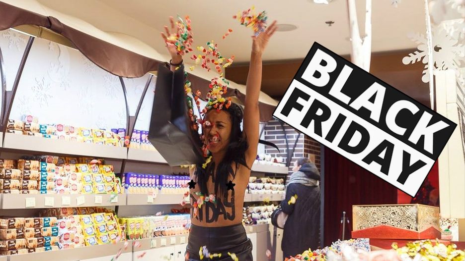 Aktywistka FEMEN-u prowokowała w kijowskim sklepie Roshen.