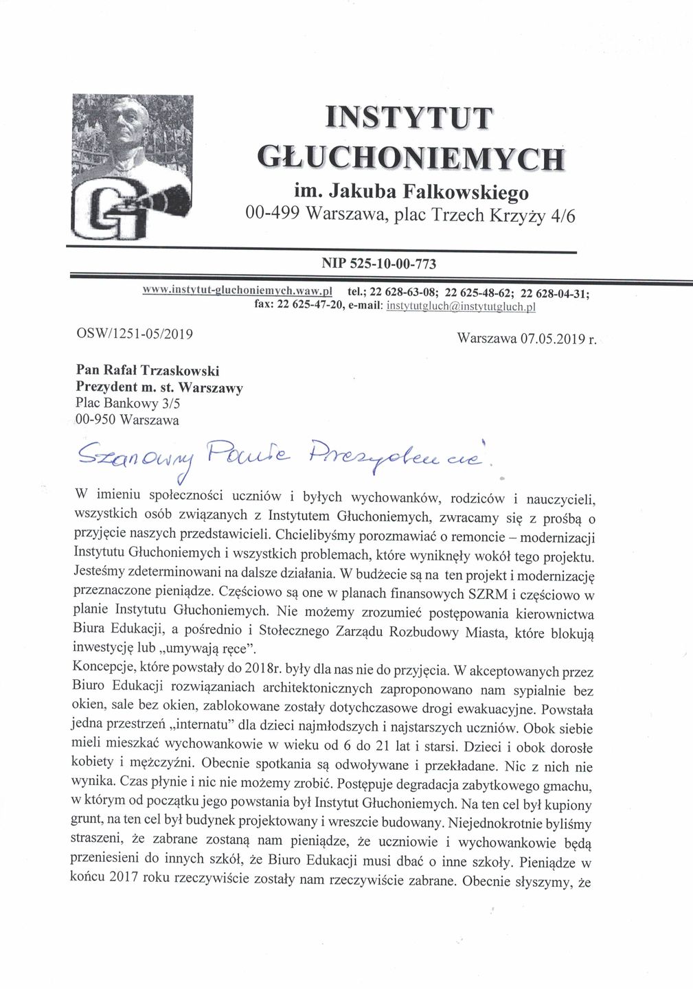 List do prezydenta Warszawy Rafała Trzaskowskiego 