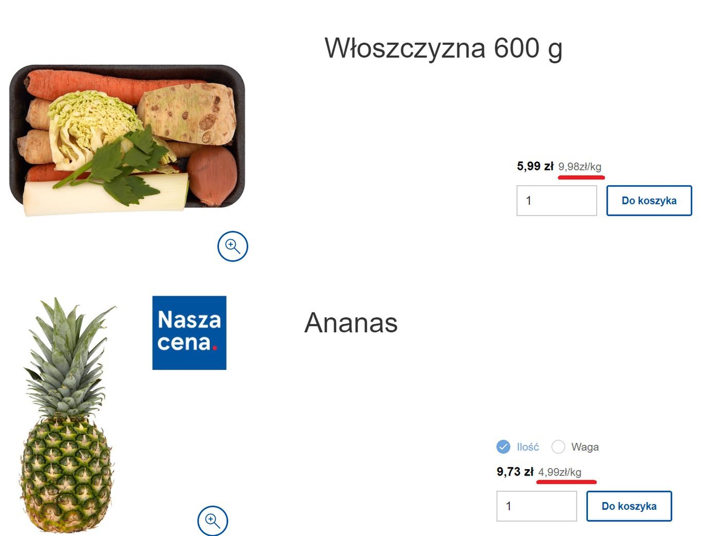 Kilogram opakowania, w którym są marchew, pietruszka, por, seler, kapusta włoska, lubczyk, cebula, jest dwa razy droższy od kilograma tropikalnego owocu 