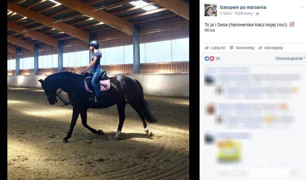 Ewa, córka Marty Kaczyńskiej, prowadzi na Facebooku stronę poświęconą jeździectwu "Galopem po marzenia" (fot. Facebook.com/galopempomarzeniax)