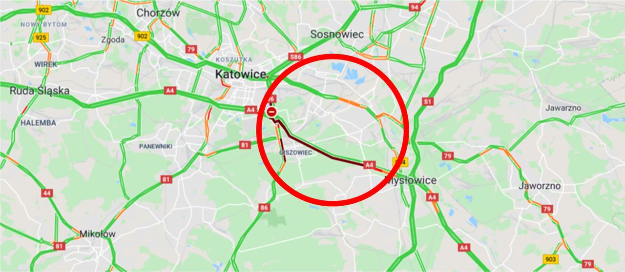 Katowice. Ogromne korki na autostradzie A4. Wypadek też na S1