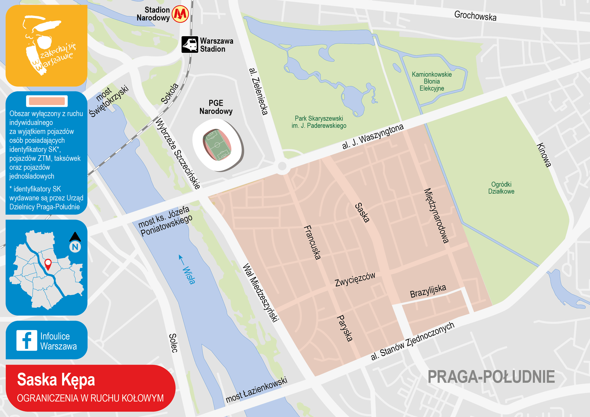 Utrudniania na Saskiej Kępie podczas koncertu Metallici. 