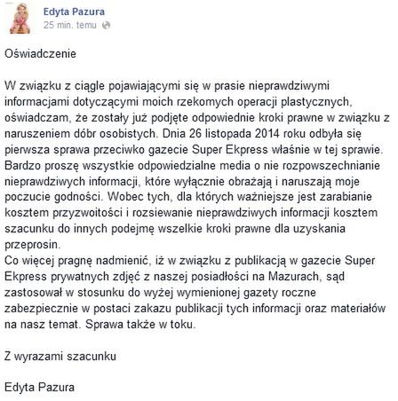 Edyta Pazura wydała oświadczenie
Fotografia: facebook.pl