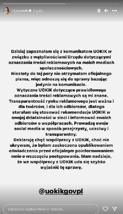 Małgorzata Rozenek oświadczenie