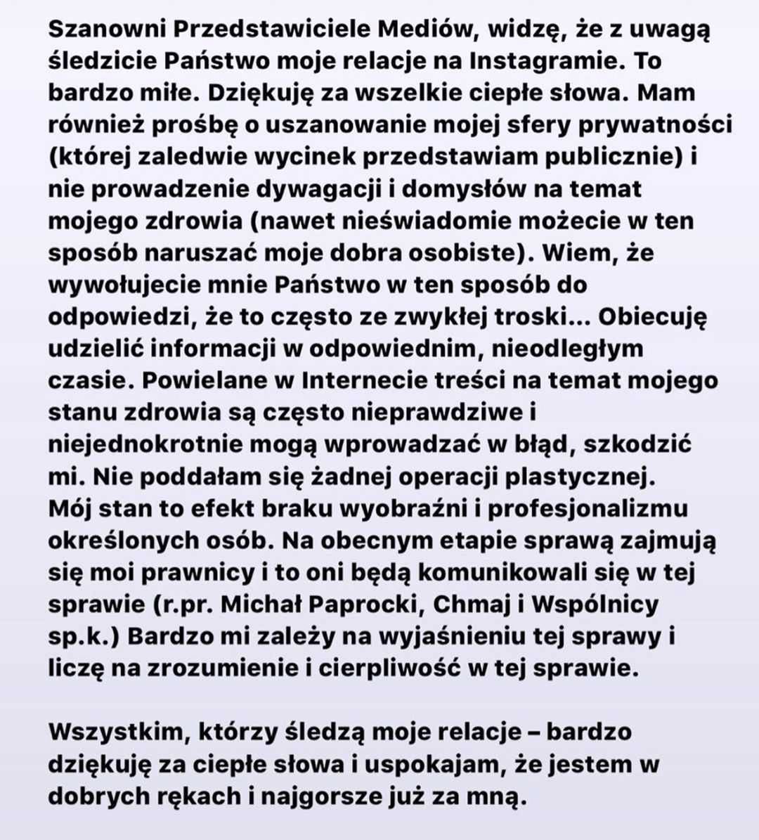 Magdalena Frąckowiak - oświadczenie