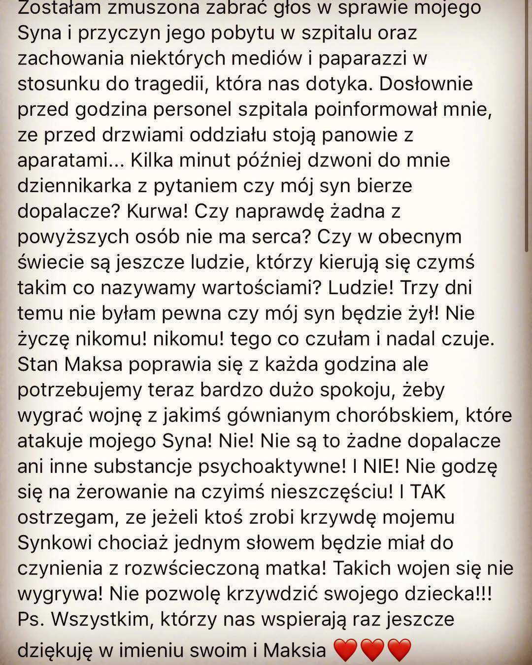 Dominika Tajner - oświadczenie