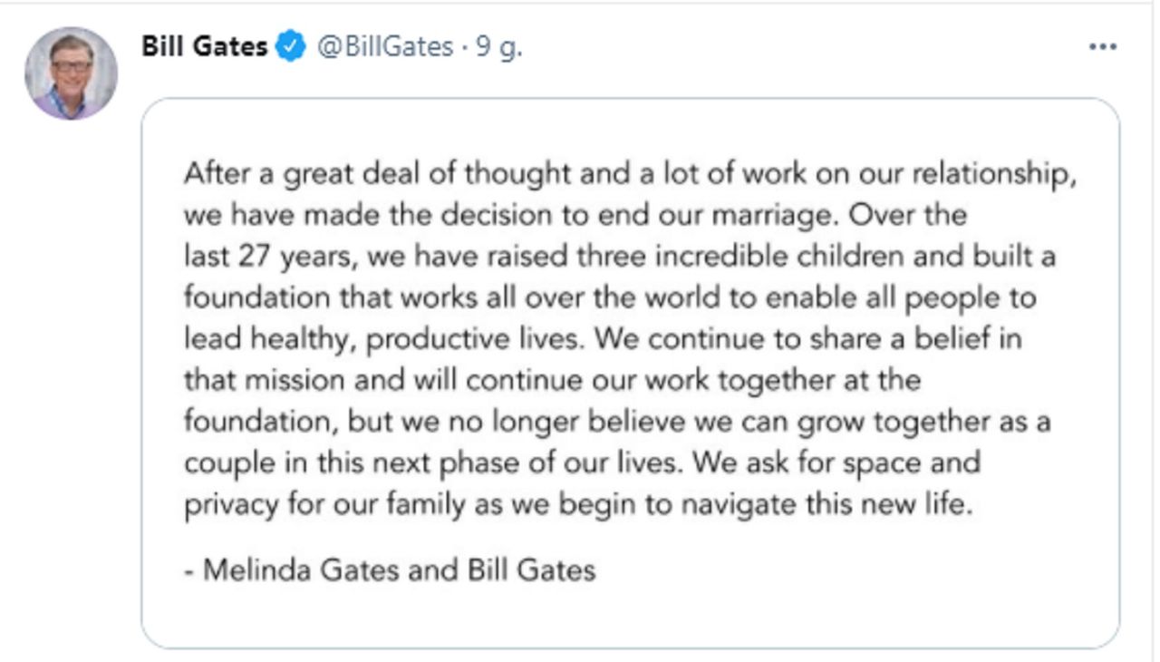 Bill Gates się rozwodzi- oświadczenie
