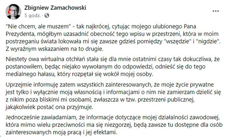 Zbigniew Zamachowski oświadczenie