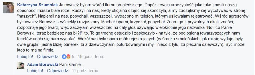 Screen dyskusji pod postem Pawła Kasprzaka 