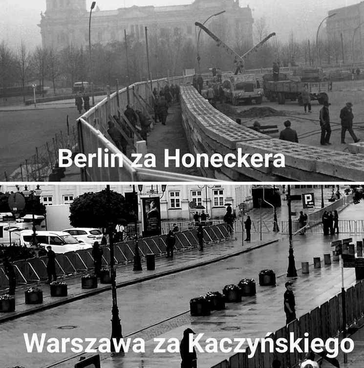 Porównanie ulic Warszawy przed miesięcznicą smoleńską i Berlina za czasów Ericha Honeckera. 