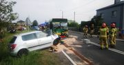 Śląskie. Czołówka z udziałem autobusu. Jedna osoba w szpitalu