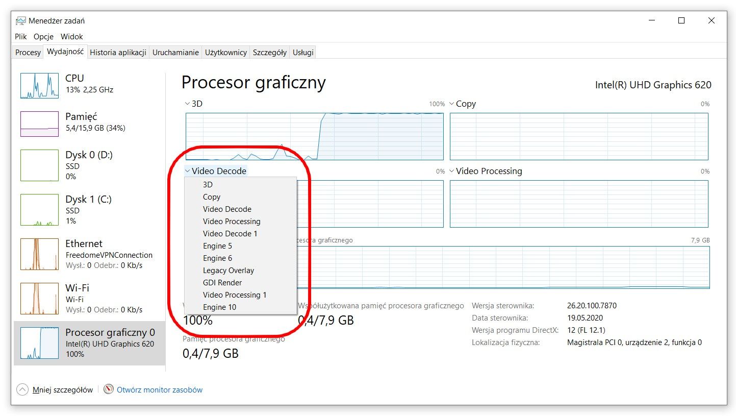 Menedżer zadań Windows 10 i monitorowanie układu graficznego