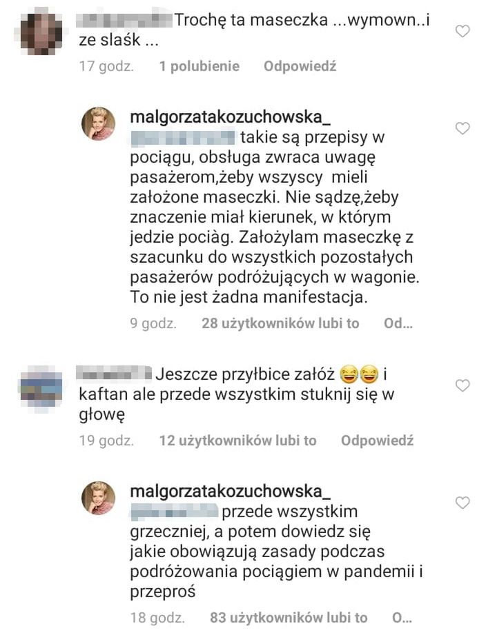 Komentarze pod postem Małgorzaty Kożuchowskiej