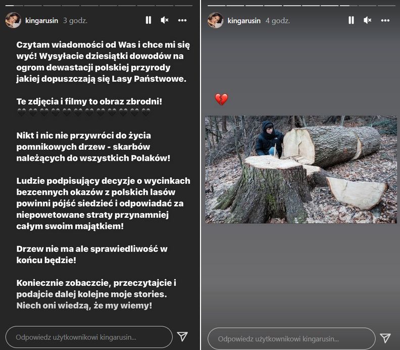 Kinga Rusin nagłaśnia sprawę wycinki w Puszczy Karpackiej