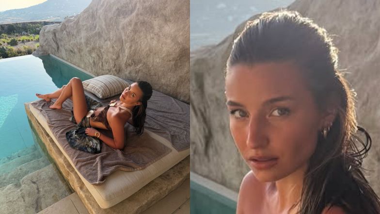 Julia Wieniawa wygina ciało na tle greckiego krajobrazu