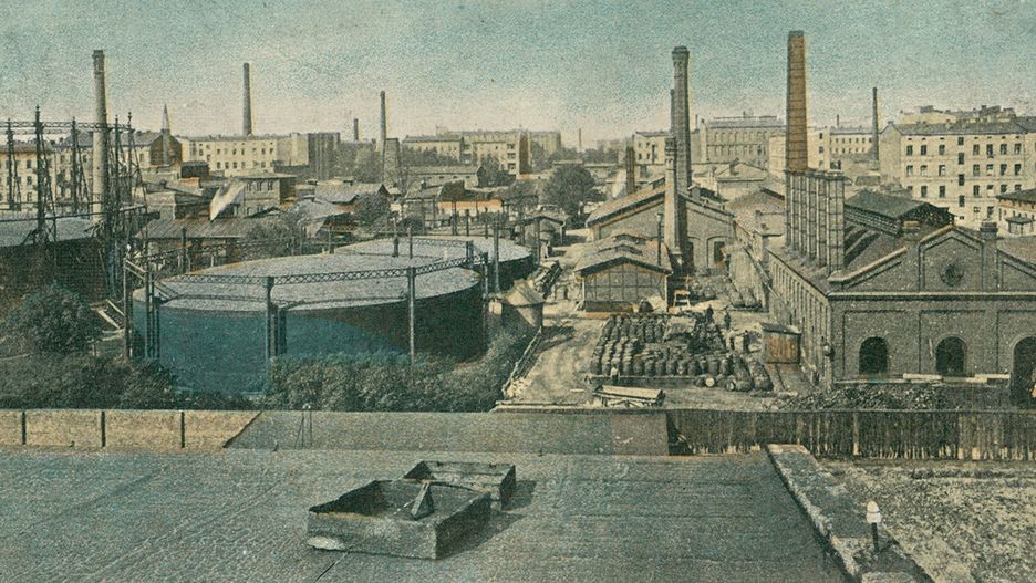 Gazownia w Łodzi na pocztówce z lat 1912-1916