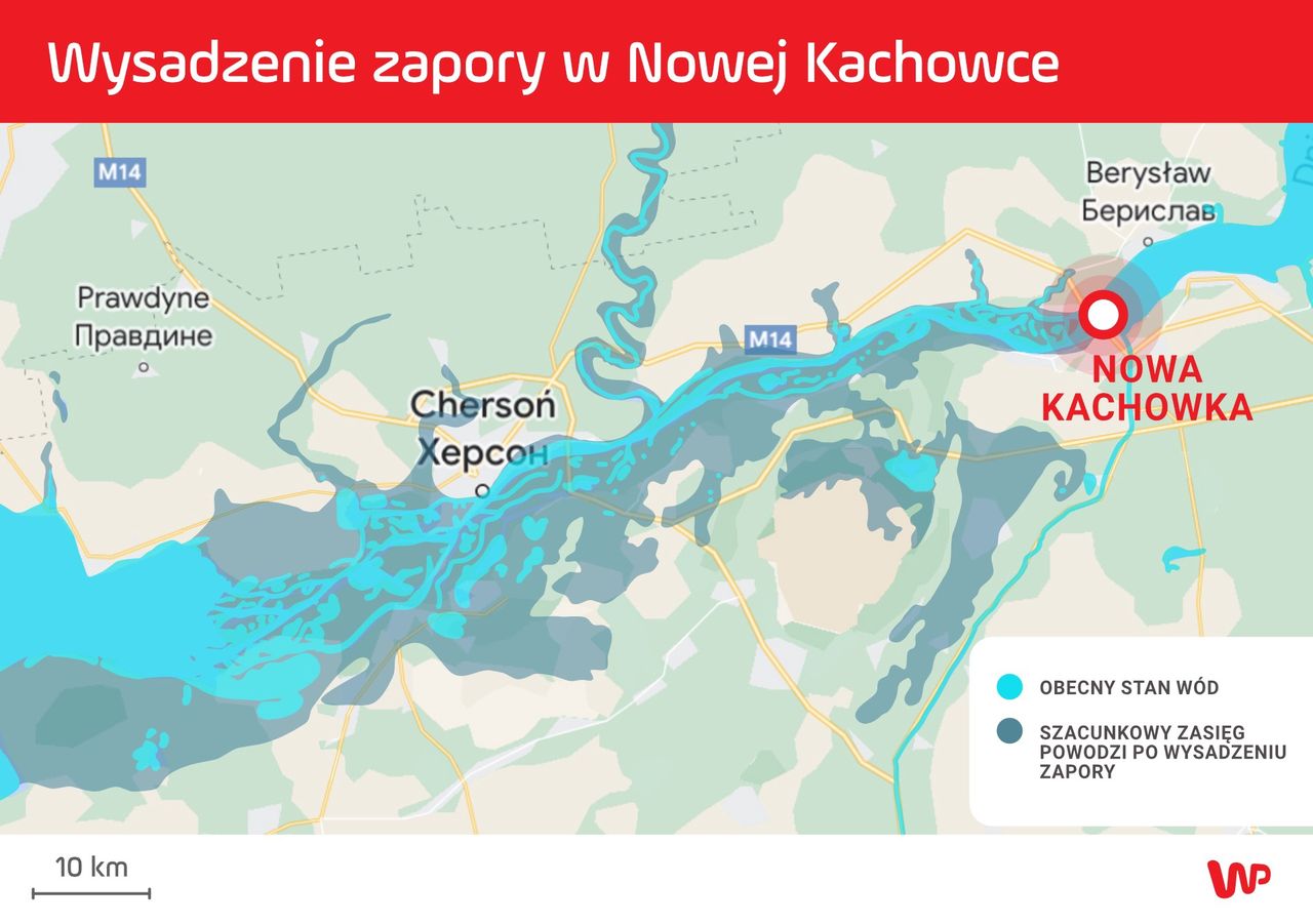 Nova Kakhovka. The dam was blown up, flooding several dozen towns.