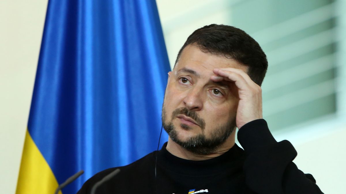 BERLIN, GERMANY - MAY 14: Ukrainian President Volodymyr Zelensky attends a news conference with German Chancellor Olaf Scholz (unseen) at the German federal Chancellery on May 14, 2023 in Berlin, Germany. This is Zelensky's first visit to Germany since Russia invaded Ukraine last year. Germany is among Ukraine's firmest supporters and has supplied its military with a wide range of weapons. Zelensky is scheduled to travel to Aachen later today, where he is to receive the International Charlemagne Prize. (Photo by Adam Berry/Getty Images)