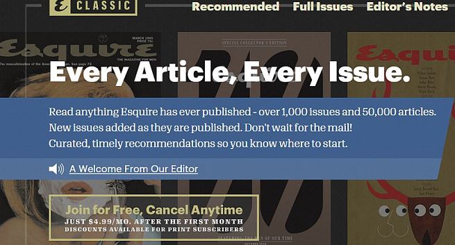 „Esquire” otwiera płatne archiwum, 50 tys. artykułów za 4,99 dol. miesięcznie