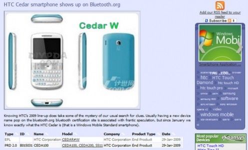 HTC Cedar odkryty na stronie Bluetooth