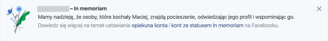 Taki opis pojawia się na profilach In Memoriam na Facebooku