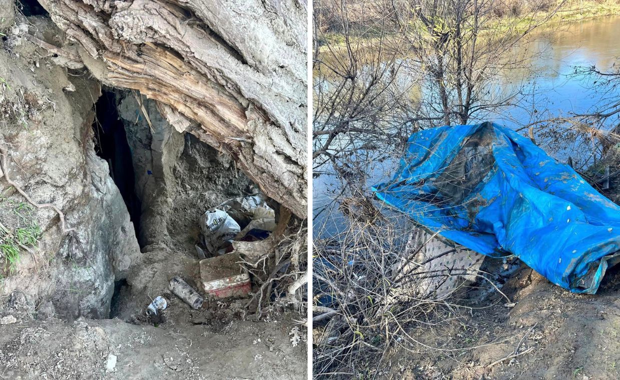 California's homeless crisis escalates: makeshift caves above Tuolumne River dismantled amidst ecological concerns