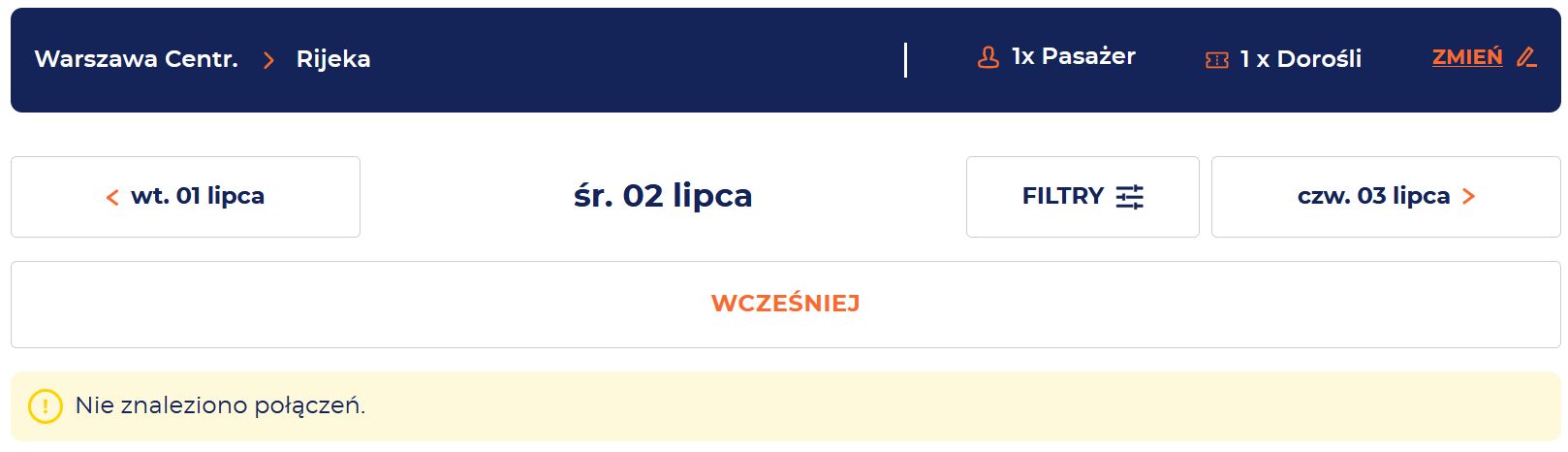 Nie można jeszcze kupić biletów na pociąg z Warszawy do Rijeki