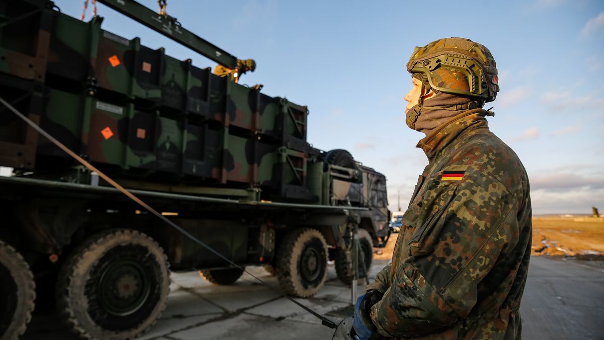 German Minister Of Defence Meets German Soldiers Stationed In Poland
NurPhoto
east shield, meashers, soldier, invest, mon, jesionka, rzeszow, mim-104, defence system, federal ministry of defence, arms, military training ground, servicemen, talks, mim 104 patriot, german corps, mobile interceptor, podkarpackie, eastern border, russian aggression, wladyslaw kosiniak kamysz, east flank, minister of defence, defence, patriot, editorial, treat, german servicemen