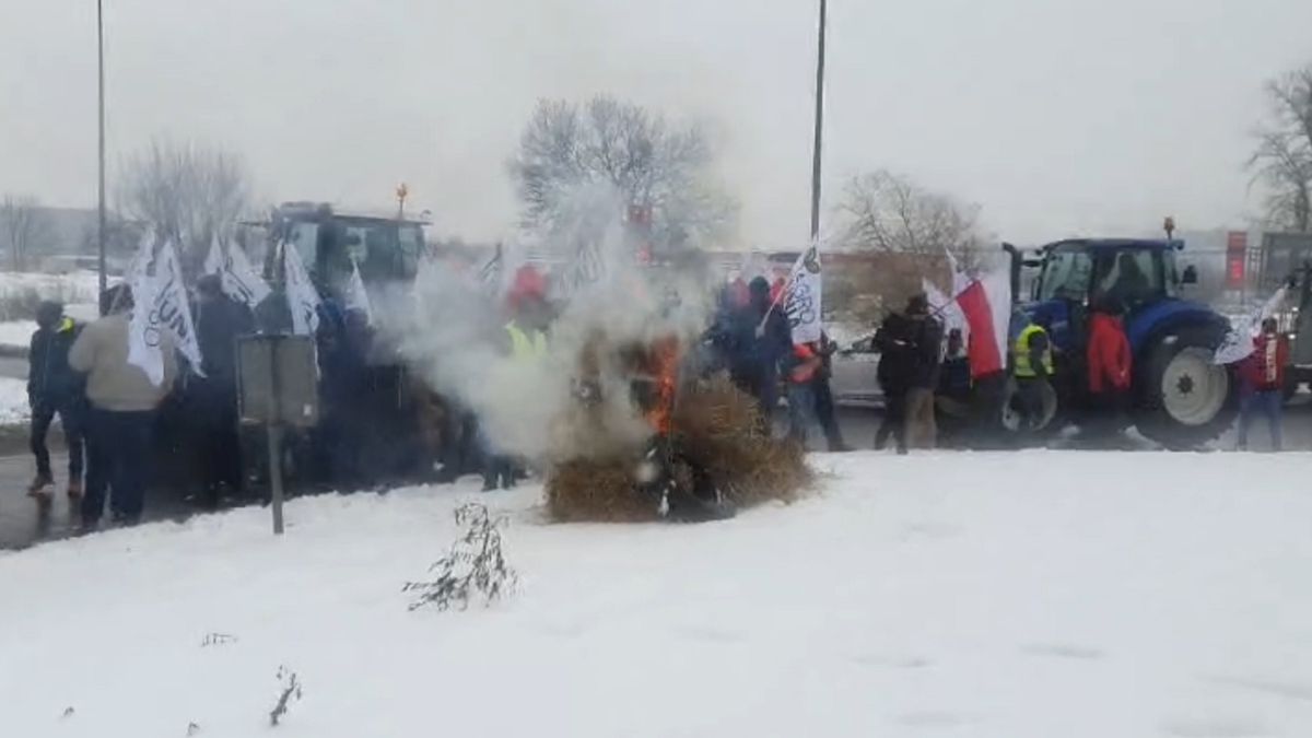Rolnicy protestują. Zablokowali rondo w Strykowie