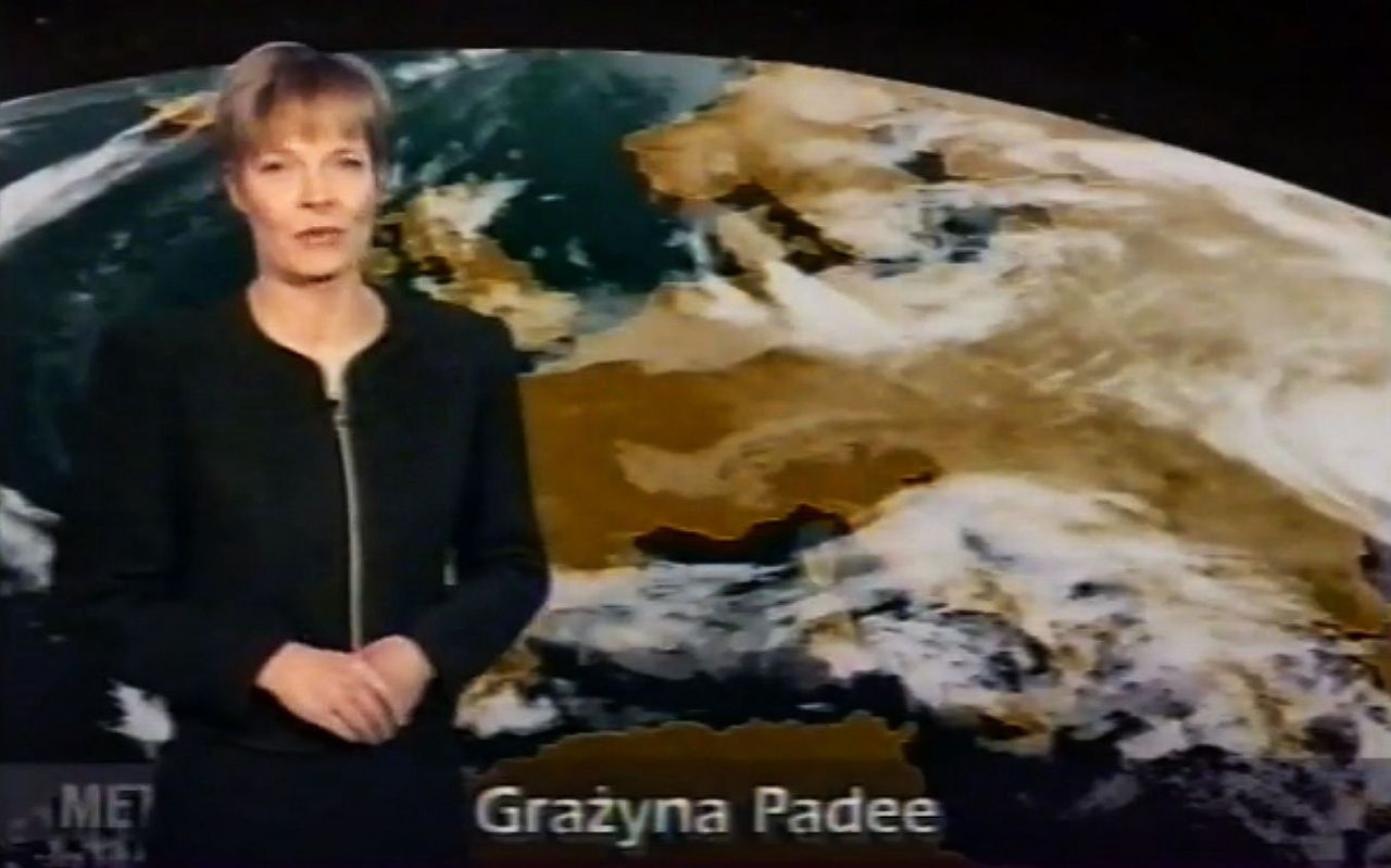 Grażyna Padee była jedną z trzech pogodynek TVP w latach 90. (kadr z archiwalnego nagrania)