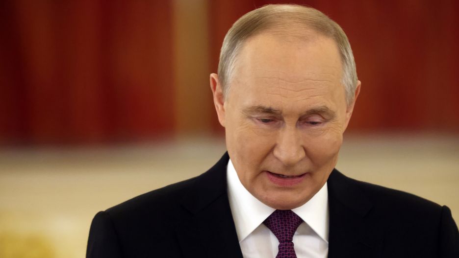MOSCOW, RUSSIA - NOVEMBER 5: (RUSSIA OUT) Russian President Vladimir Putin grimaces during a reception for foreign ambassadors at the Grand Kremlin Palace on November 5 2024, in Moscow, Russia. Putin received credentials from the new 28 foreign ambassadors during a ceremony at the Kremlin. (Photo by Contributor/Getty Images)