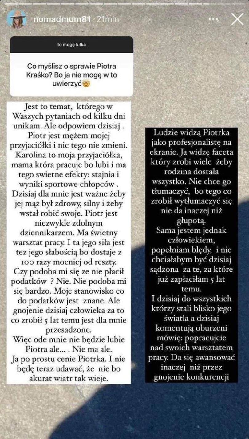 Olga Legosz broni Piotra Kraśki