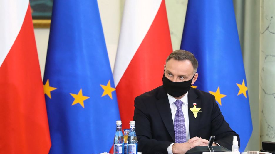 Warszawa, 19.04.2021. Prezydent RP Andrzej Duda podczas spotkania z Młodzieżową Radą Klimatyczną, 19 bm. w Pałacu Prezydenckim w Warszawie. (mr) PAP/Rafał Guz