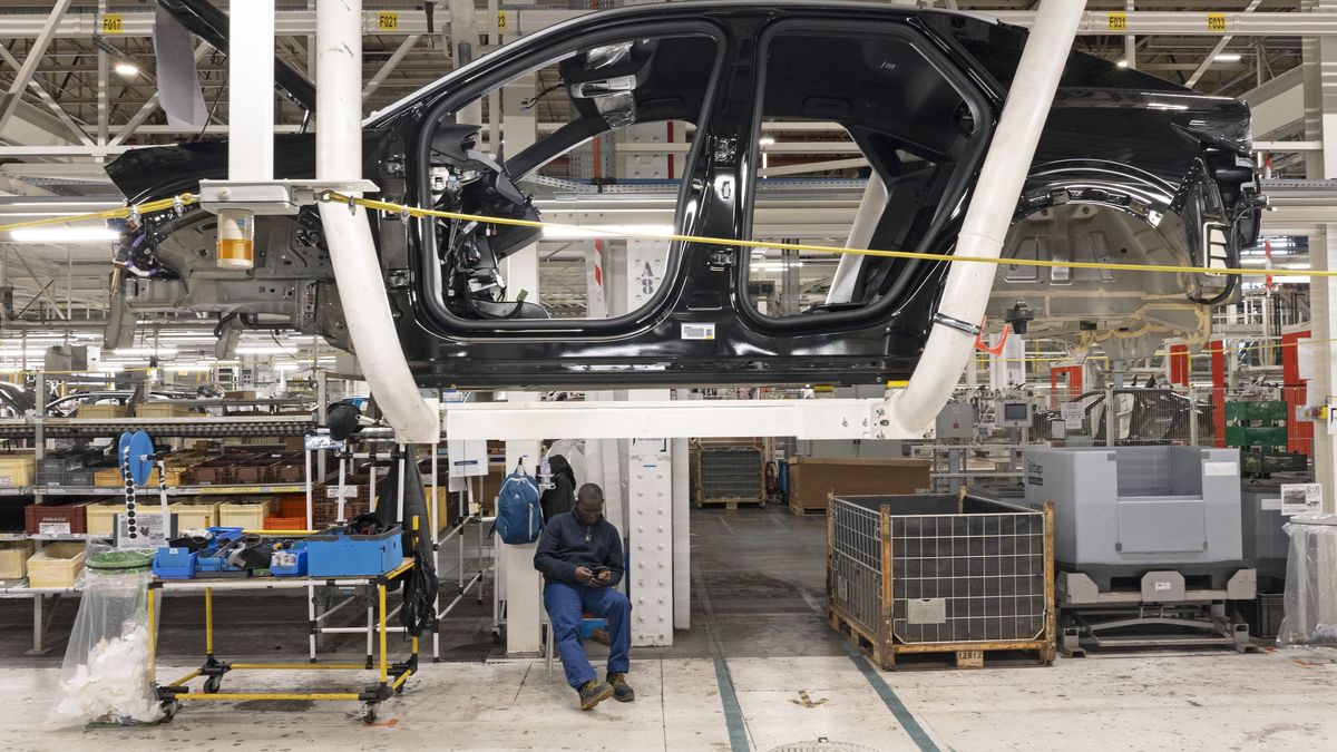A Peugeot vehicle body on the assembly line at the Stellantis NV auto plant in Sochaux, France, on Thursday, Oct. 3, 2024. Stellantis is struggling with slowing and more competitive auto markets across Europe, where electric-vehicle demand is waning. Photographer: Nathan Laine/Bloomberg via Getty Images